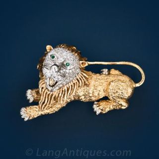 Vintage Diamond Gold Lion Pin