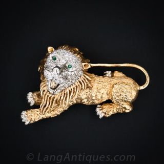 Gold and Diamond Lion Brooch