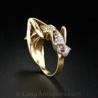 Gold and Gemstone Grasshopper Ring