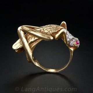 Gold and Gemstone Grasshopper Ring