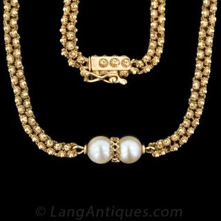 Gold Cannetille and Pearl Neckchain