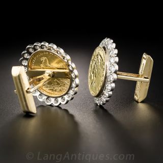 Gold Coin Cuff Links with Diamonds