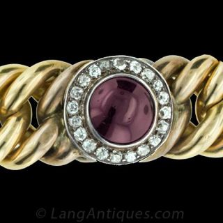 Gold Curb Link Bracelet with Garnet and Diamonds Main View