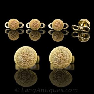 Gold Domed Cufflink and Stud Set