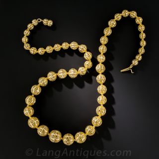 Gold Filigree Bead Necklace