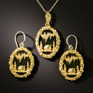 Gold Nugget and Black Onyx Earrings and Pendant - 2