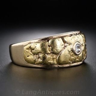 Gold Nugget and Diamond Band Ring