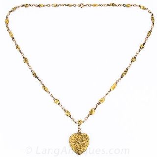 Gold Nugget Heart Locket and Nugget Chain 