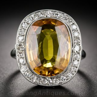 Golden Sapphire and Diamond Halo Ring