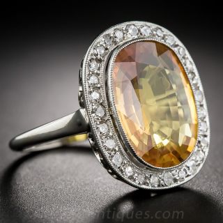 Golden Sapphire and Diamond Halo Ring