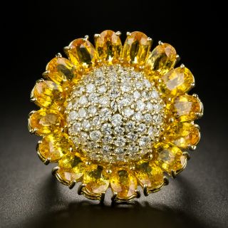 Golden Sapphire and Diamond Sunflower Ring - 2