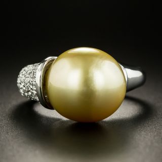 Golden South Sea Pearl and Pavé Diamond Ring - 3