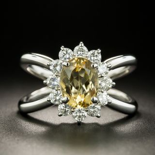 Golden Topaz and Diamond Halo Split Shank Ring - 3