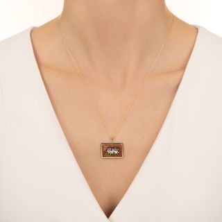 Goldstone Glass Micromosaic Pendant and Earring Set, Circa 1900 