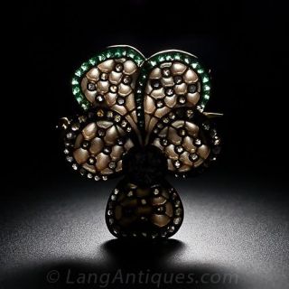 Gorgeous Plique-a-Jour Diamond and Emerald Pansy Brooch