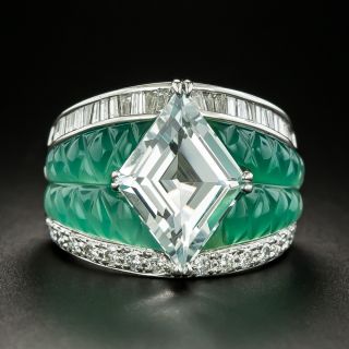 Goshenite Beryl, Chalcedony, and Diamond Ring, SIze 6 1/4 - 3