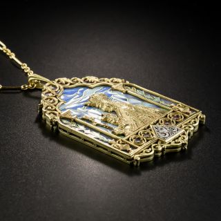 Gothic Revival Madonna and Child Plique-a-Jour Pendant - Circa 1900