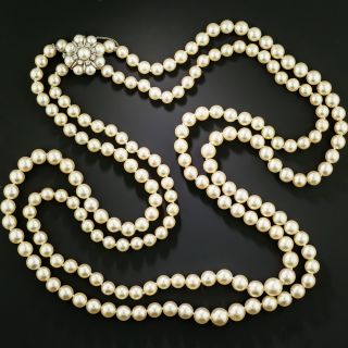 Graduating Cultured Pearl Double Strand Necklace, French  - 2