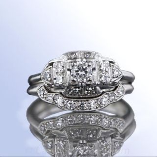 Art Deco Diamond Wedding Set Granat