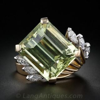 Green Beryl and Diamond Ring