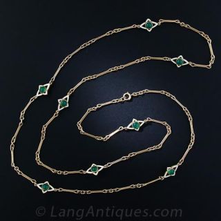 Green Chrysoprase and White Enamel Link Necklace