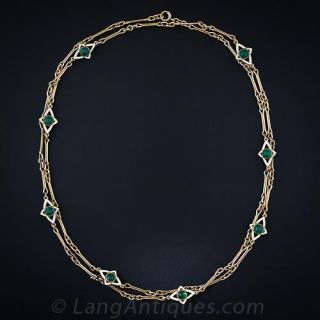 Green Chrysoprase and White Enamel Link Necklace