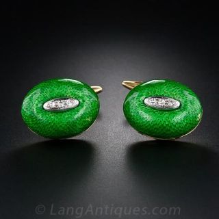 Green Enamel and Diamond Cufflinks