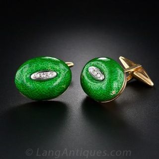 Green Enamel and Diamond Cufflinks