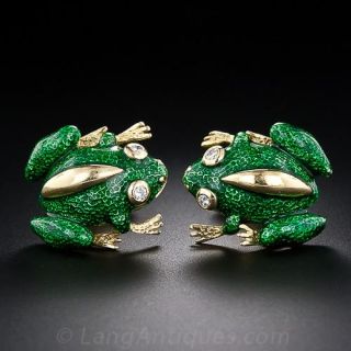 Green Enamel Frog Cufflinks
