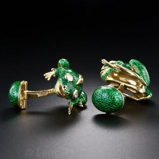 Green Enamel Frog Cufflinks