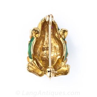 Green Enamel Frog Pin