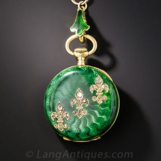 Green Enamel Pendant Watch and Chain by Bigelow, Kennard & Co., Boston