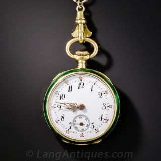 Green Enamel Pendant Watch and Chain by Bigelow, Kennard & Co., Boston