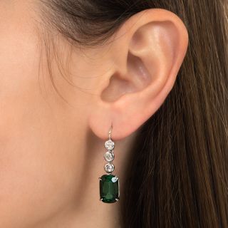 Green Tourmaline and Diamond Drop Earrings