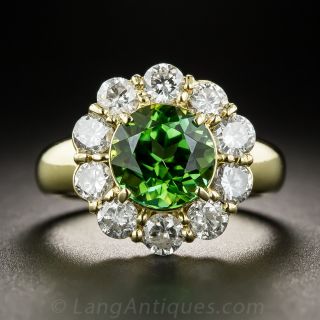 Green Tourmaline and Diamond Halo Ring - 1