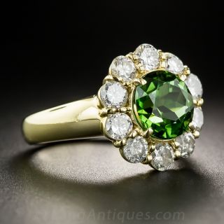 Green Tourmaline and Diamond Halo Ring