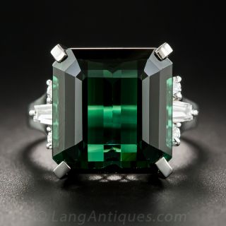 Green Tourmaline Platinum and Diamond Cocktail Ring