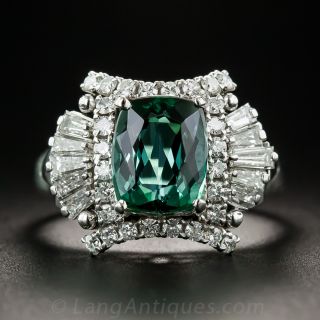 Green Tourmaline Platinum Diamond Cocktail Ring 