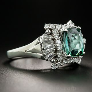 Green Tourmaline Platinum Diamond Cocktail Ring 
