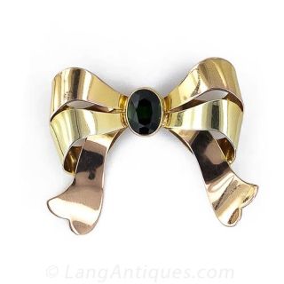 Green Tourmaline Retro Bow Brooch