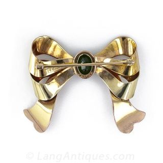 Green Tourmaline Retro Bow Brooch