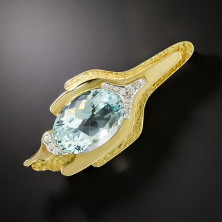 Grima 20.50 Carat Aquamarine and Diamond Brooch - 2