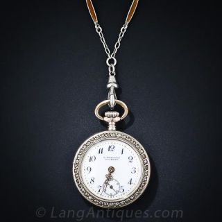 Guilloche Enamel Pendant Watch and Chain