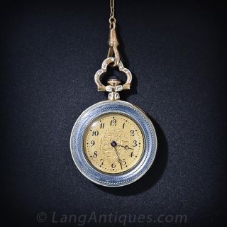 Guilloche Enamel Pendant Watch Necklace