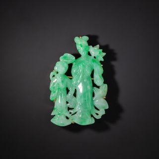 Gump's Carved Jade Brooch - 1