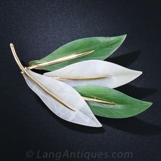 Gump's Gold and Jade Bamboo Leaf Pin