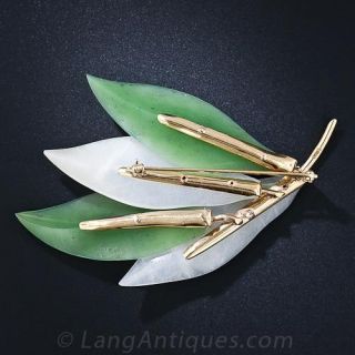 Gump's Gold and Jade Bamboo Leaf Pin