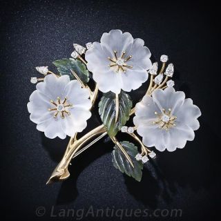 Gumps Frosted Crystal and Diamond Earrings and Brooch