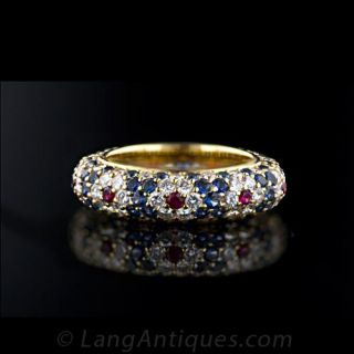 Harry Winston Sapphire, Ruby and Diamond Band Ring