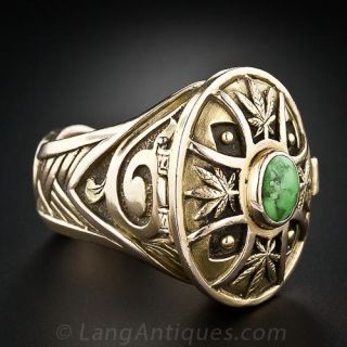 Hefty 18K Yellow Gold Gents Poison Ring